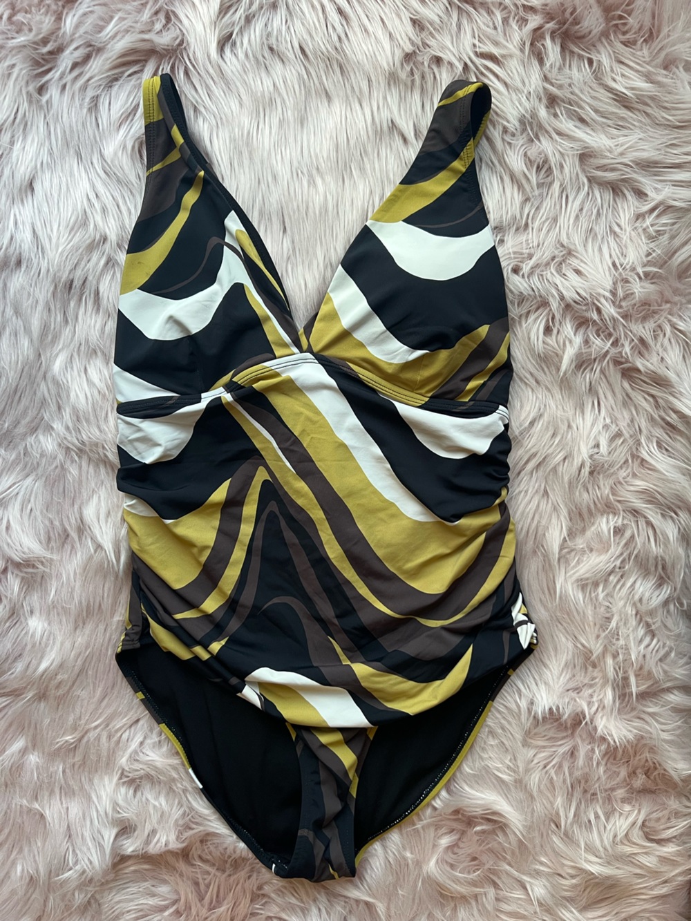 Ruched One-Piece Swimsuit in Olive & Black 12